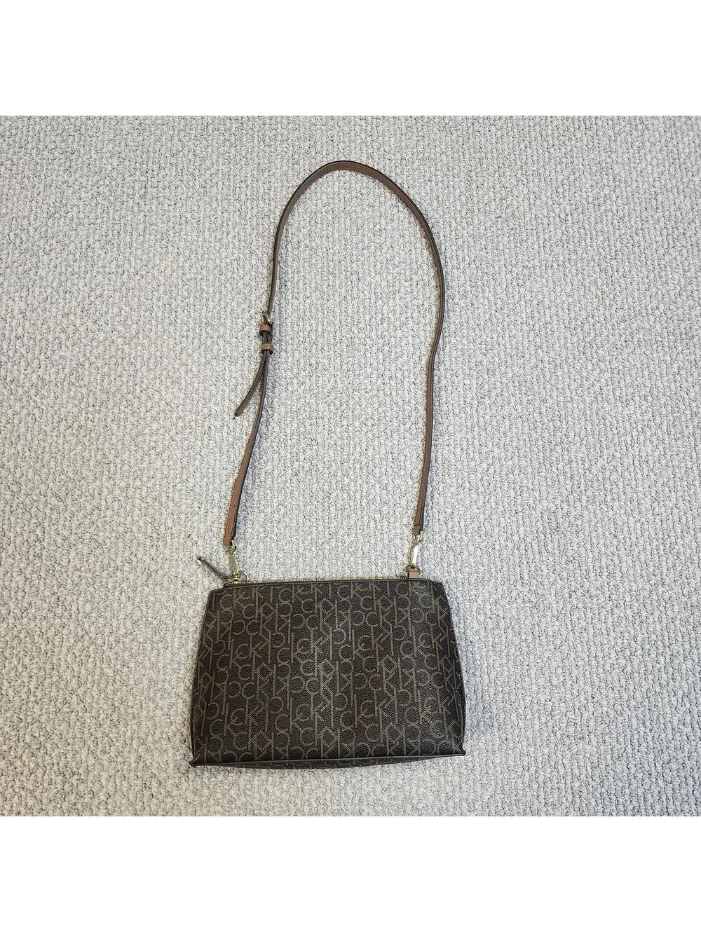 Calvin Klein Monogram Crossbody Bag Brown Size Medium